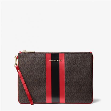 large logo stripe zip pouch michael kors|MICHAEL KORS Large Logo Stripe Zip Pouch NWT .